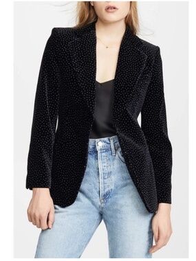 Theory Andorie Black Career Wear to Work Cinched Blazer in Dotted Velvet 4 Small